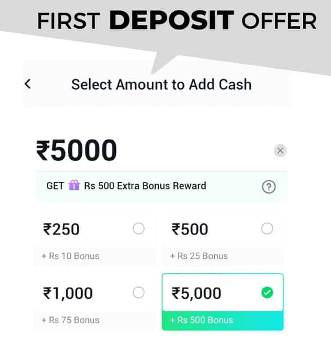 First Games app First deposit offer to get extra bonus cash.