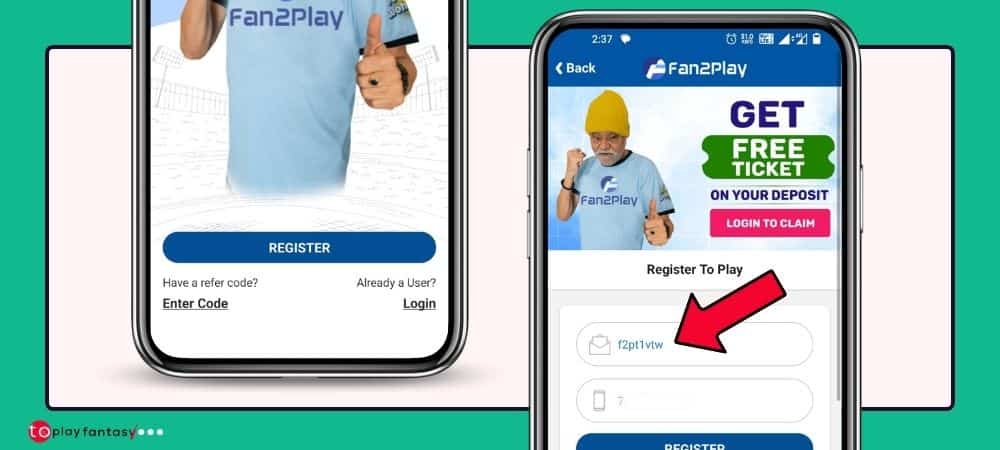 Fan2Play Register Process using referral code.